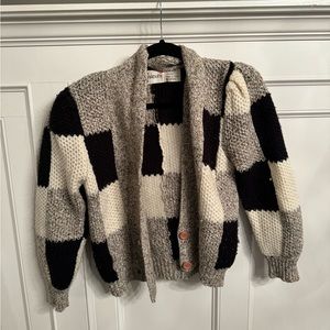 Vintage Bulky Max Bradley Checkered Knit Sweater with Shoulder Pads Size S